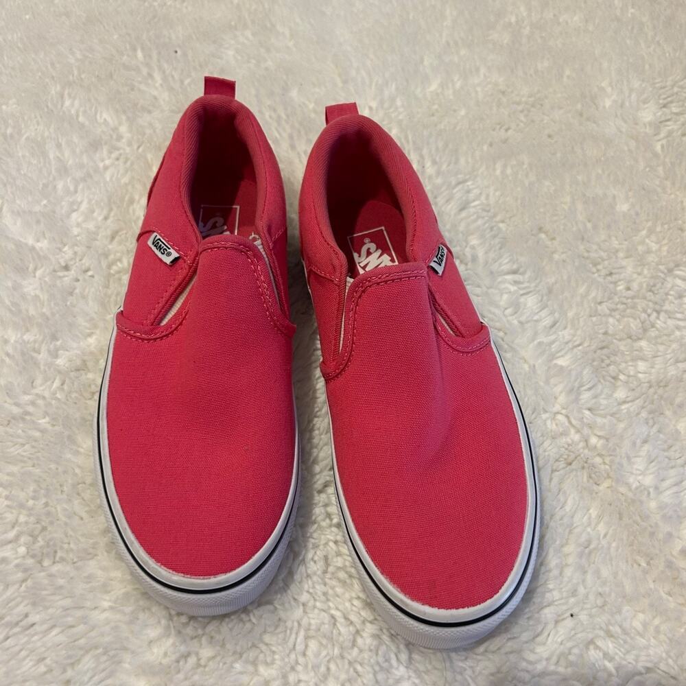 Size 3 - VANS Girls Asher Low Slip On Pink Girly Preppy Skater Girl Casual